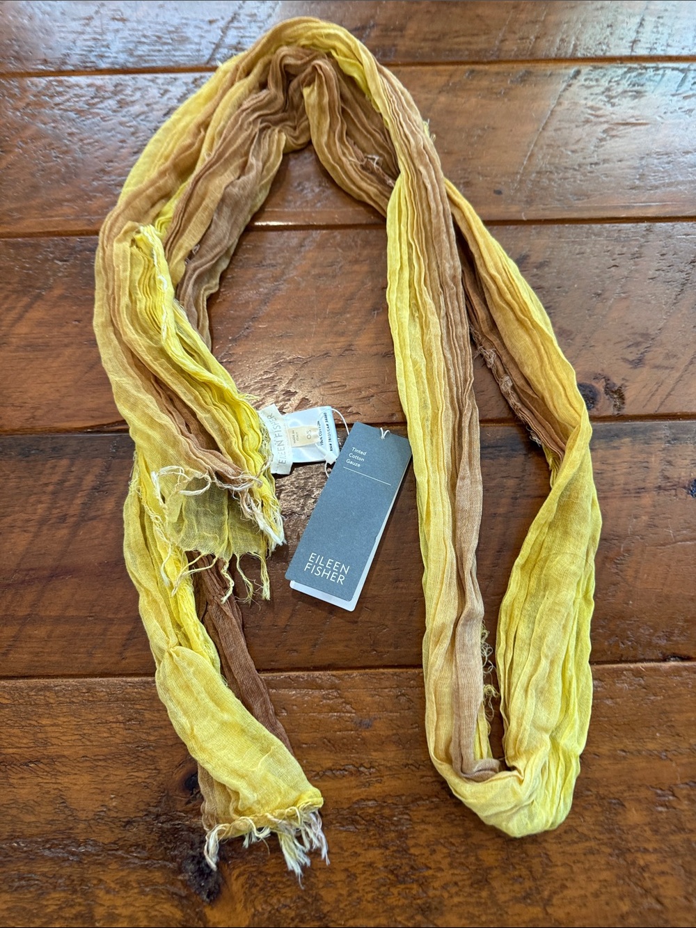 Eileen Fisher Yellow and Brown Lightweight Crinkle Wrap Scarf